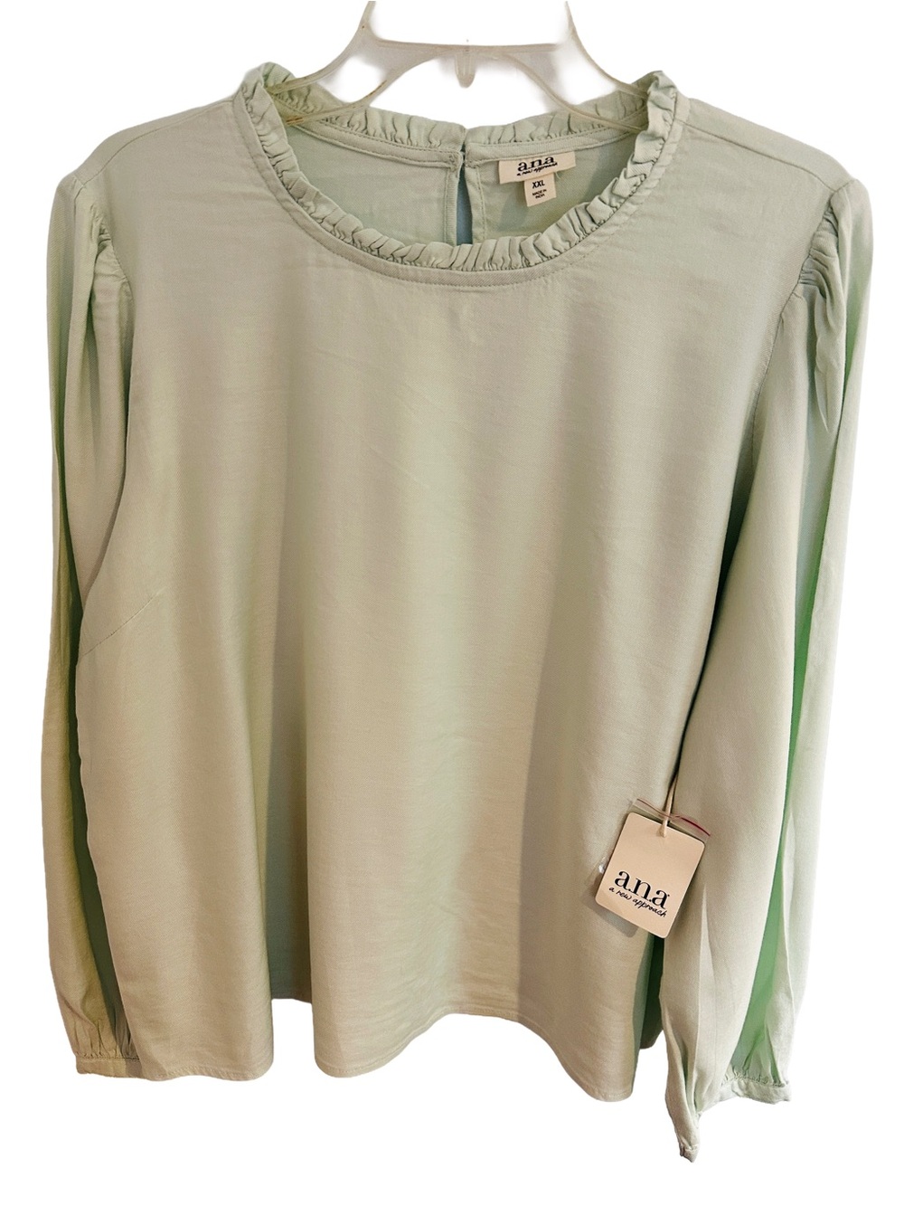 NWT a.n.a Light Mint Ruffle-Trim Long Sleeve Blouse 2X